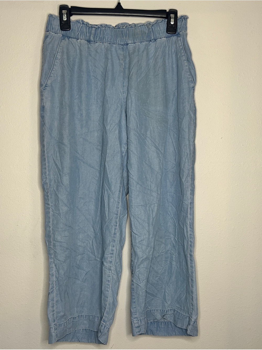 LOFT Size SP Light Blue Wide Leg Cropped Lightweight Elastic Pants w/ Pockets
